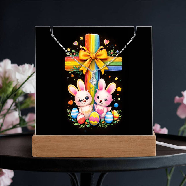 Rainbow Cross Bunnies | Christian Keepsake Acrylic Bundle Alluring Necklace | Gift for Kids