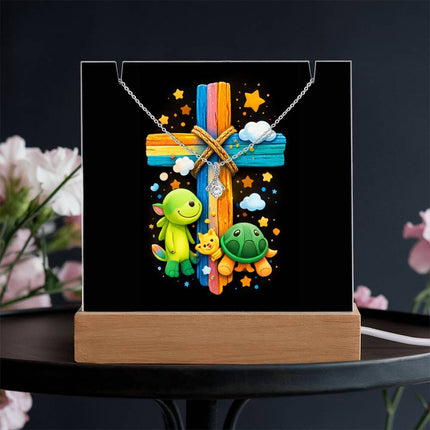 Rainbow Cross Turtle | Christian Keepsake Acrylic Bundle Alluring Necklace | Gift for Kids