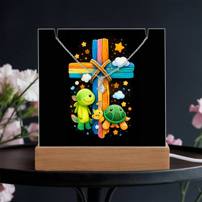 Rainbow Cross Turtle | Christian Keepsake Acrylic Bundle Alluring Necklace | Gift for Kids