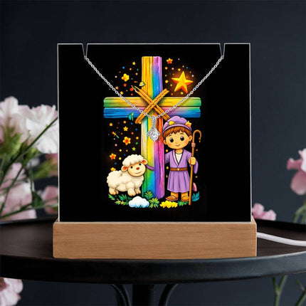 Rainbow Cross Little Shepherd | Christian Keepsake Acrylic Bundle Alluring Necklace | Gift for Kids