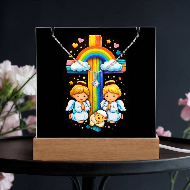 Rainbow Cross Cherub Angels | Christian Keepsake Acrylic Bundle Alluring Necklace | Gift for Kids