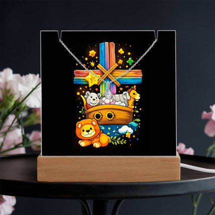Rainbow Cross Noahs Ark | Christian Keepsake Acrylic Bundle Alluring Necklace | Gift for Kids