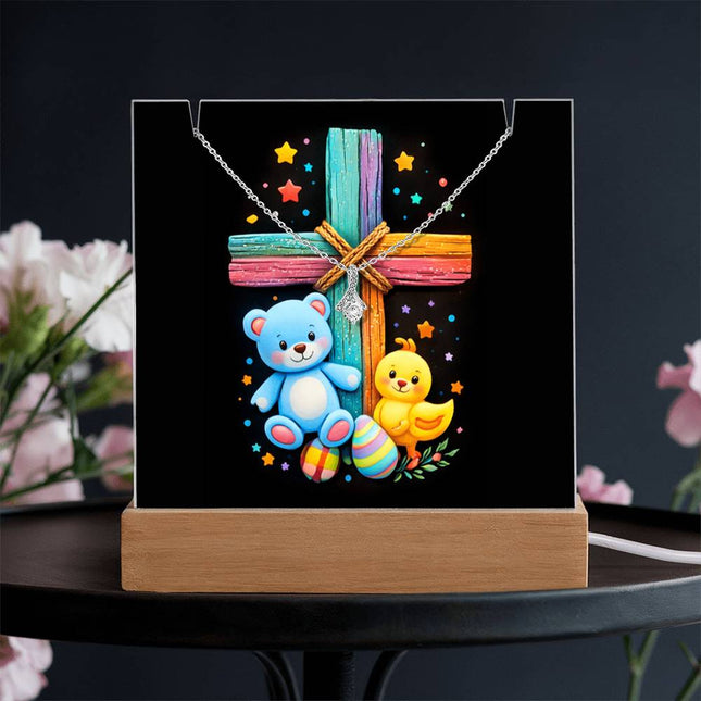 Rainbow Cross Teddy Bear | Christian Keepsake Acrylic Bundle Alluring Necklace | Gift for Kids
