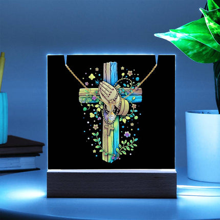 Rainbow Cross Praying Hands | Christian Keepsake Acrylic Bundle Alluring Necklace | Gift for Kids