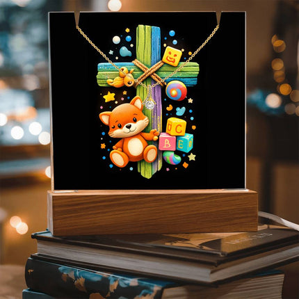 Rainbow Cross Little Fox | Christian Keepsake Acrylic Bundle Alluring Necklace | Gift for Kids
