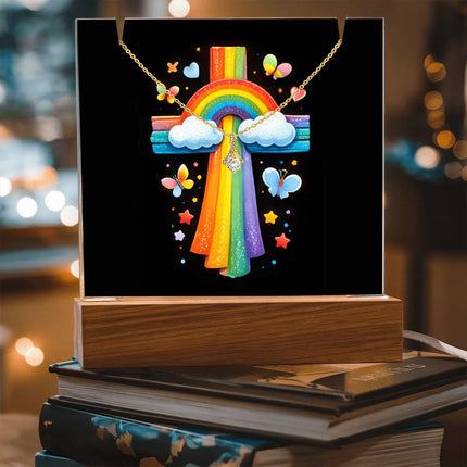 Rainbow Cross Butterfly | Christian Keepsake Acrylic Bundle Alluring Necklace | Gift for Kids
