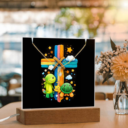 Rainbow Cross Turtle | Christian Keepsake Acrylic Bundle Alluring Necklace | Gift for Kids