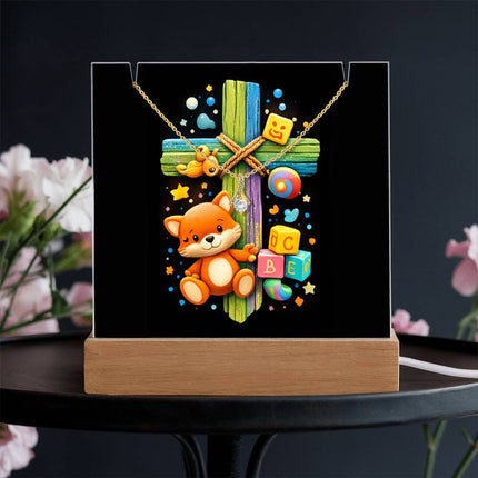 Rainbow Cross Little Fox | Christian Keepsake Acrylic Bundle Alluring Necklace | Gift for Kids