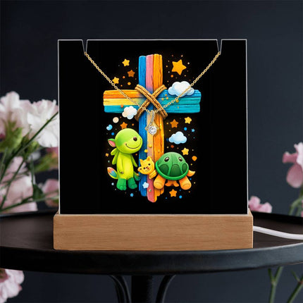 Rainbow Cross Turtle | Christian Keepsake Acrylic Bundle Alluring Necklace | Gift for Kids