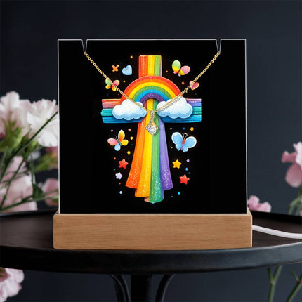Rainbow Cross Butterfly | Christian Keepsake Acrylic Bundle Alluring Necklace | Gift for Kids