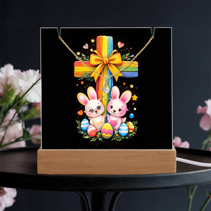 Rainbow Cross Bunnies | Christian Keepsake Acrylic Bundle Alluring Necklace | Gift for Kids
