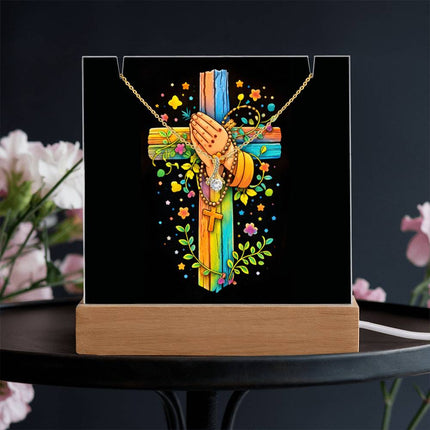 Rainbow Cross Praying Hands | Christian Keepsake Acrylic Bundle Alluring Necklace | Gift for Kids