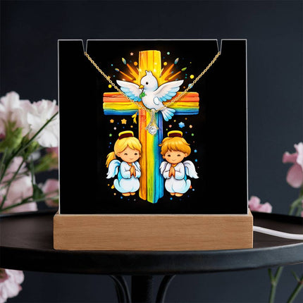 Rainbow Cross Angels And Dove | Christian Keepsake Acrylic Bundle Alluring Necklace | Gift for Kids