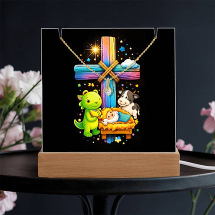 Rainbow Cross Frog And Cow | Christian Keepsake Acrylic Bundle Alluring Necklace | Gift for Kids
