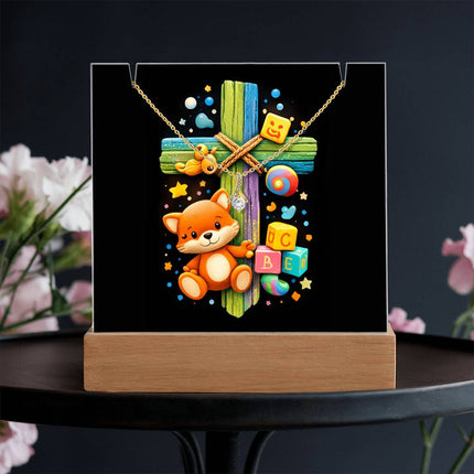 Rainbow Cross Little Fox | Christian Keepsake Acrylic Bundle Alluring Necklace | Gift for Kids