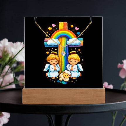 Rainbow Cross Cherub Angels | Christian Keepsake Acrylic Bundle Alluring Necklace | Gift for Kids