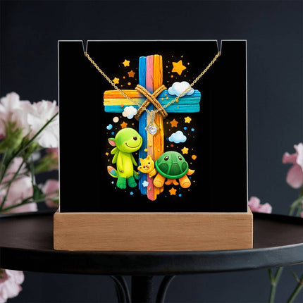 Rainbow Cross Turtle | Christian Keepsake Acrylic Bundle Alluring Necklace | Gift for Kids