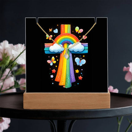 Rainbow Cross Butterfly | Christian Keepsake Acrylic Bundle Alluring Necklace | Gift for Kids