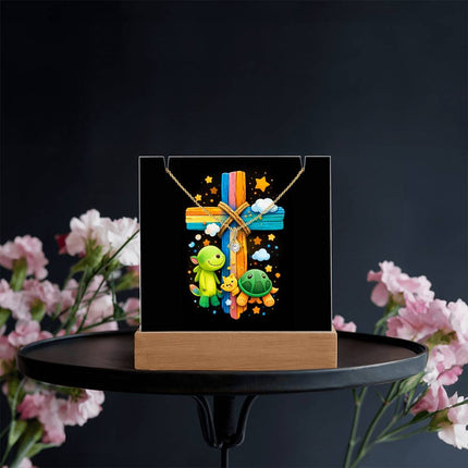 Rainbow Cross Turtle | Christian Keepsake Acrylic Bundle Alluring Necklace | Gift for Kids