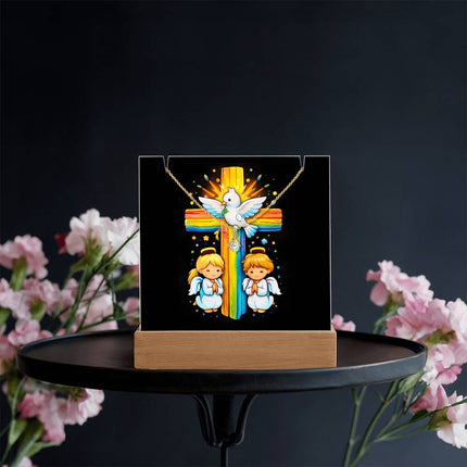 Rainbow Cross Angels And Dove | Christian Keepsake Acrylic Bundle Alluring Necklace | Gift for Kids
