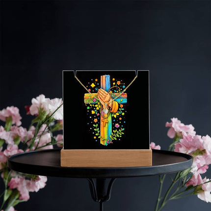 Rainbow Cross Praying Hands | Christian Keepsake Acrylic Bundle Alluring Necklace | Gift for Kids