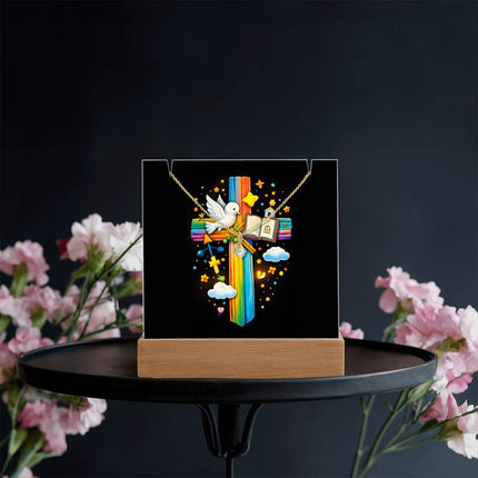 Rainbow Cross Open Bible | Christian Keepsake Acrylic Bundle Alluring Necklace | Gift for Kids