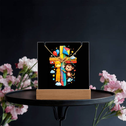 Rainbow Cross Jungle Animals | Christian Keepsake Acrylic Bundle Alluring Necklace | Gift for Kids
