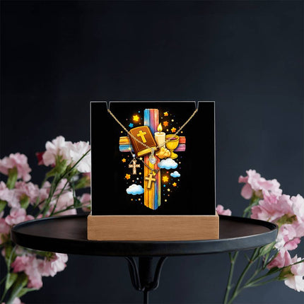 Rainbow Cross Bible And Cross | Christian Keepsake Acrylic Bundle Alluring Necklace | Gift for Kids