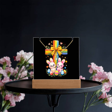Rainbow Cross Bunnies | Christian Keepsake Acrylic Bundle Alluring Necklace | Gift for Kids