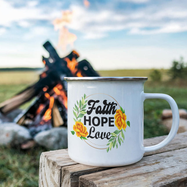 Faith Hope Love | Pretty Christian Enamel Mug | Gift for Her