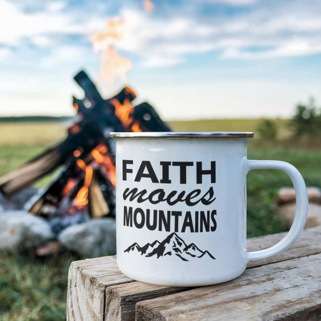 Faith Moves Mountains | Christian Enamel Mug | Gift for Her