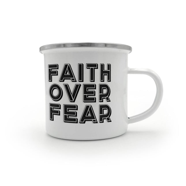 Faith Over Fear Enamel Camping Mug – Christian Gift for Men