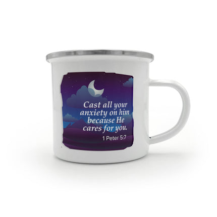 1 Peter 5:7 Enamel Camping Mug | Cast Your Anxiety on Him