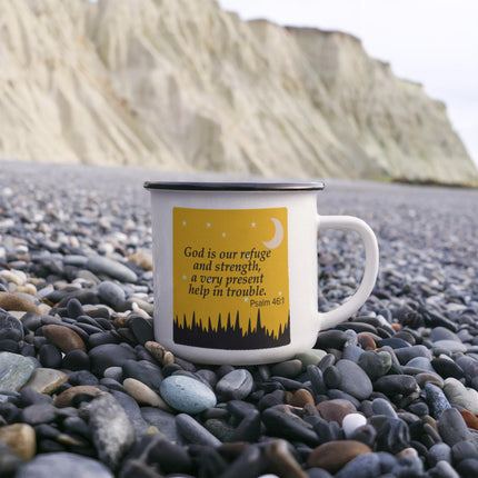 Psalm 46:1 Enamel Camping Mug | God Is Our Refuge & Strength