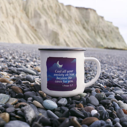 1 Peter 5:7 Enamel Camping Mug | Cast Your Anxiety on Him