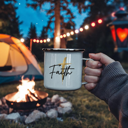 Faith Cross Christian Camping Mug | 12oz Enamel Mug