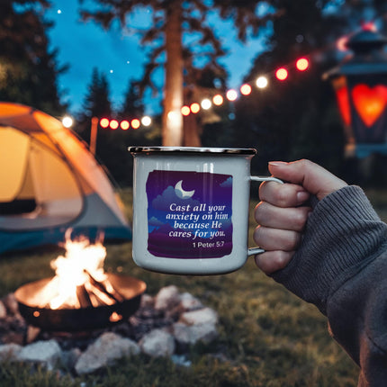 1 Peter 5:7 Enamel Camping Mug | Cast Your Anxiety on Him