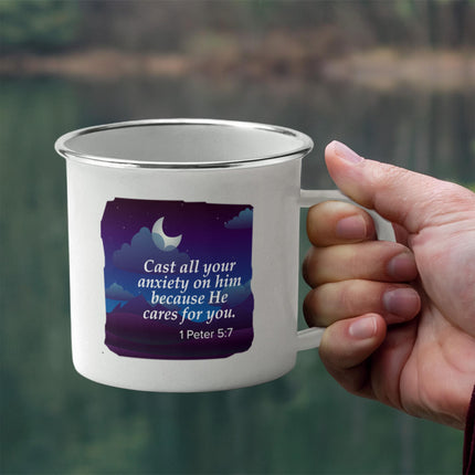 1 Peter 5:7 Enamel Camping Mug | Cast Your Anxiety on Him
