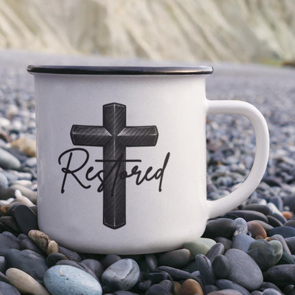 Christian Camping Mug | Restored Cross Enamel Mug (12oz)