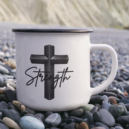 Christian Camping Mug | Strength Cross Enamel Mug (12oz)