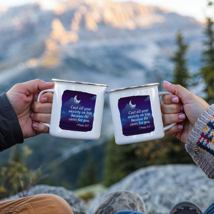 1 Peter 5:7 Enamel Camping Mug | Cast Your Anxiety on Him