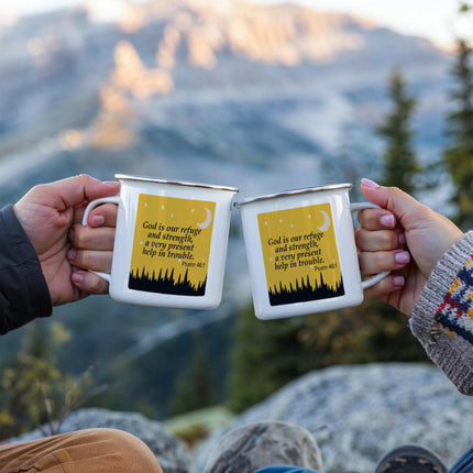 Psalm 46:1 Enamel Camping Mug | God Is Our Refuge & Strength
