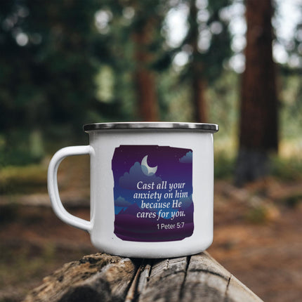 1 Peter 5:7 Enamel Camping Mug | Cast Your Anxiety on Him