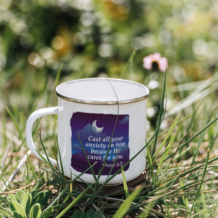 1 Peter 5:7 Enamel Camping Mug | Cast Your Anxiety on Him