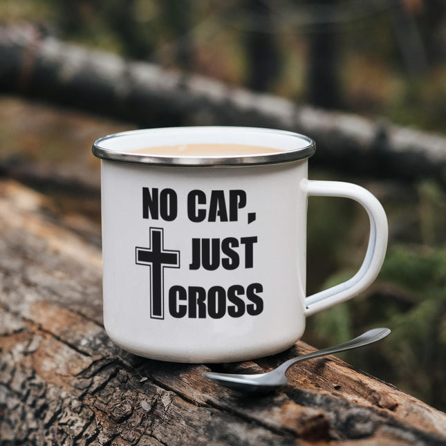 No Cap Just Cross | Trendy Christian Enamel Mug | Gift for Her