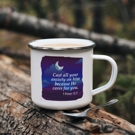 1 Peter 5:7 Enamel Camping Mug | Cast Your Anxiety on Him