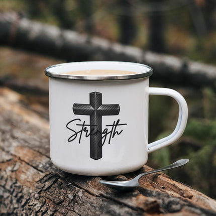 Christian Camping Mug | Strength Cross Enamel Mug (12oz)