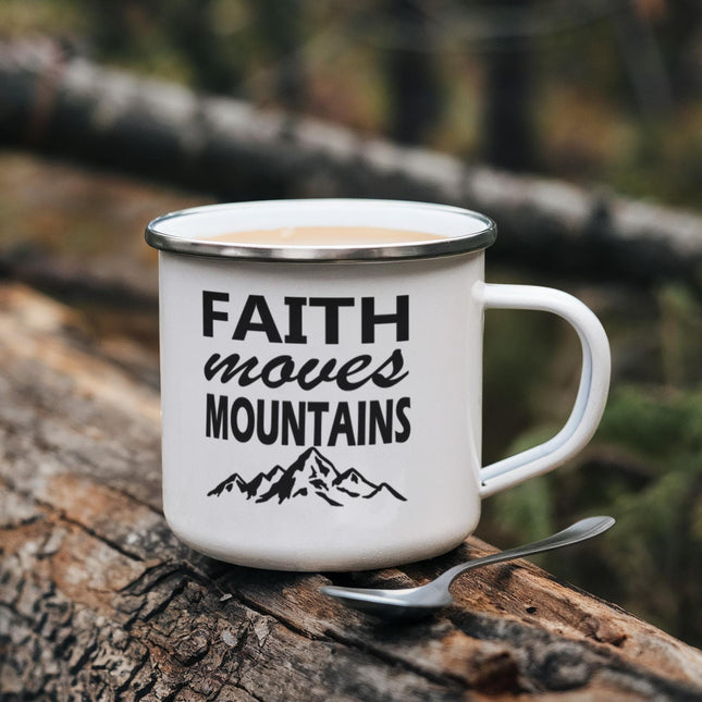 Faith Moves Mountains | Christian Enamel Mug | Gift for Her