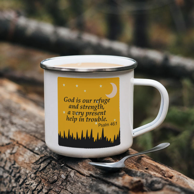 Psalm 46:1 Enamel Camping Mug | God Is Our Refuge & Strength
