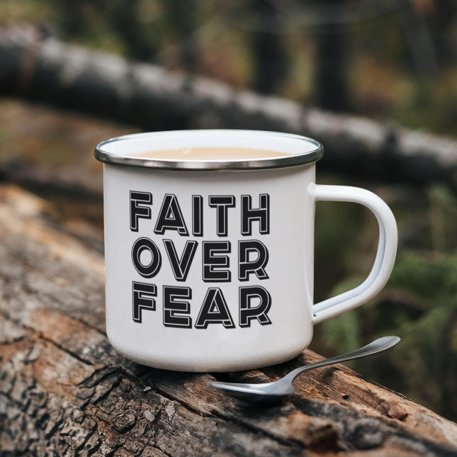 Faith Over Fear | Bold Christian Enamel Mug | Gift for Her